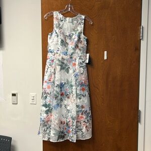 Embroidered and printed sleeveless mesh dress